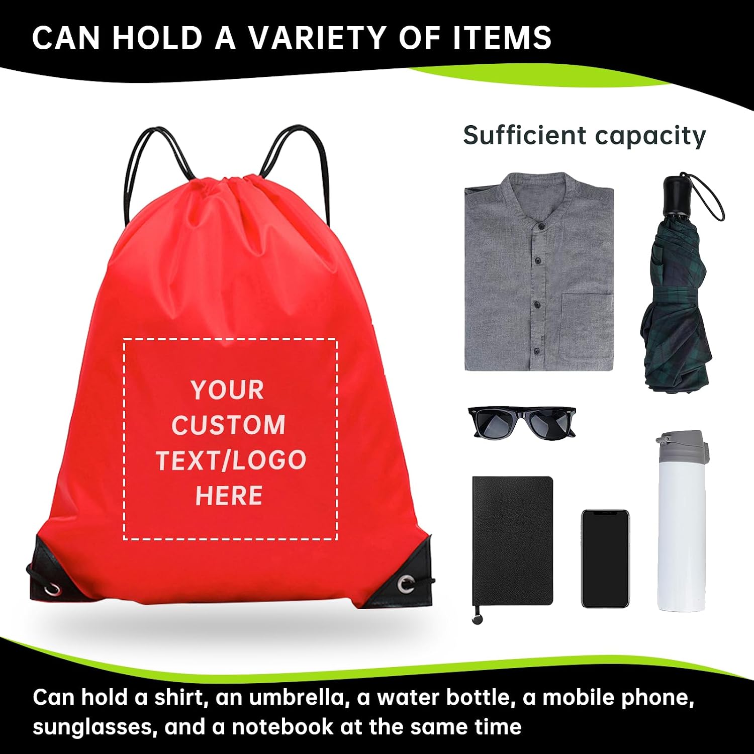JEOHLORY pack of 100 Custom Bags With Your Logo,customized backpack,promotional items,Drawstring Backpacks,Great for Everyday Use (Custom Red)