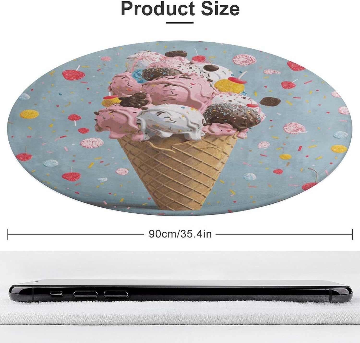Sweet Ice Cream Coral Velvet Round Floor Mat Non-Slip Bath Rug Floor Covering for Bathroom Vanity Guest Suite & Vacation Home