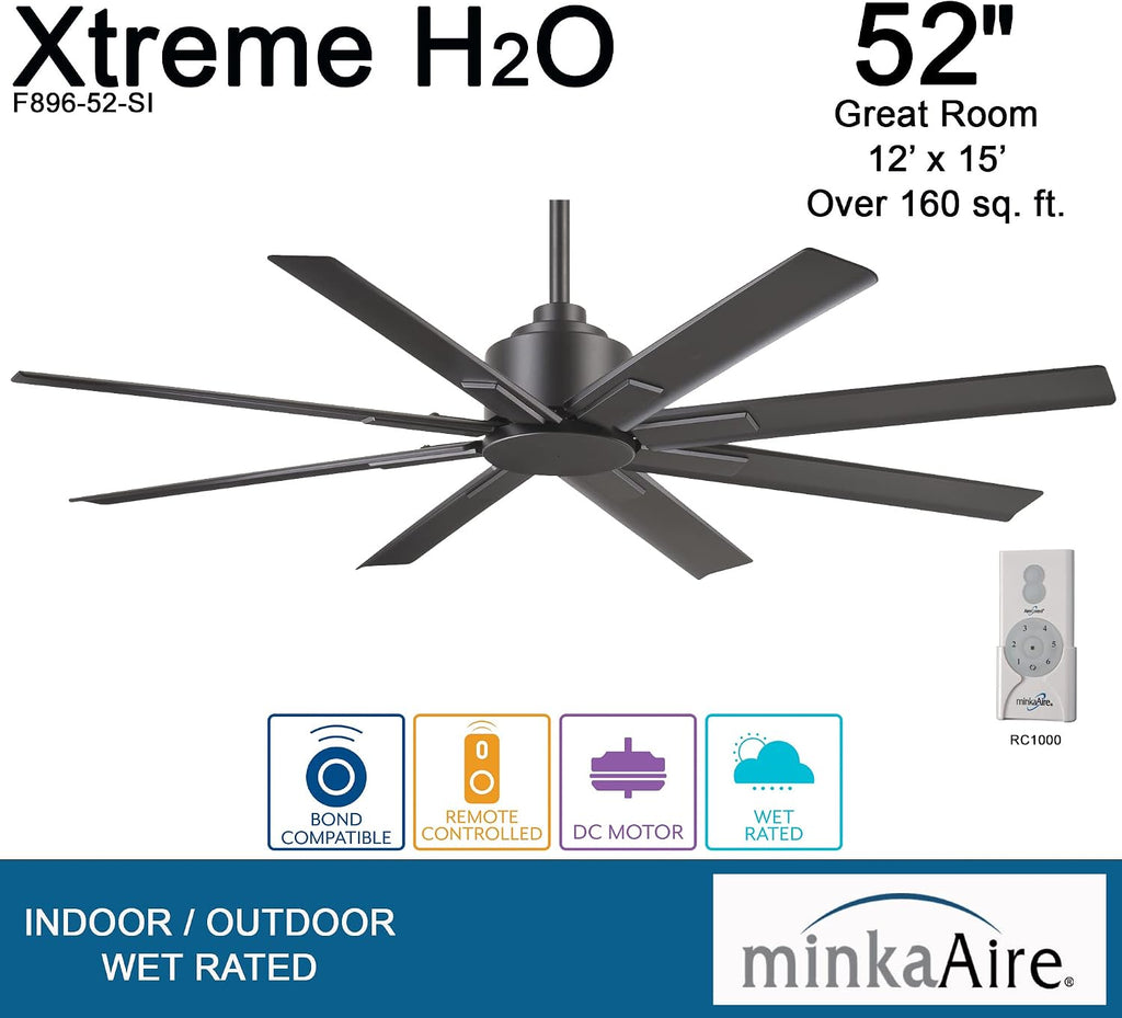 MINKA-AIRE F896-52-SI Xtreme H2O 52 Inch Outdoor Ceiling Fan, Smoked Iron
