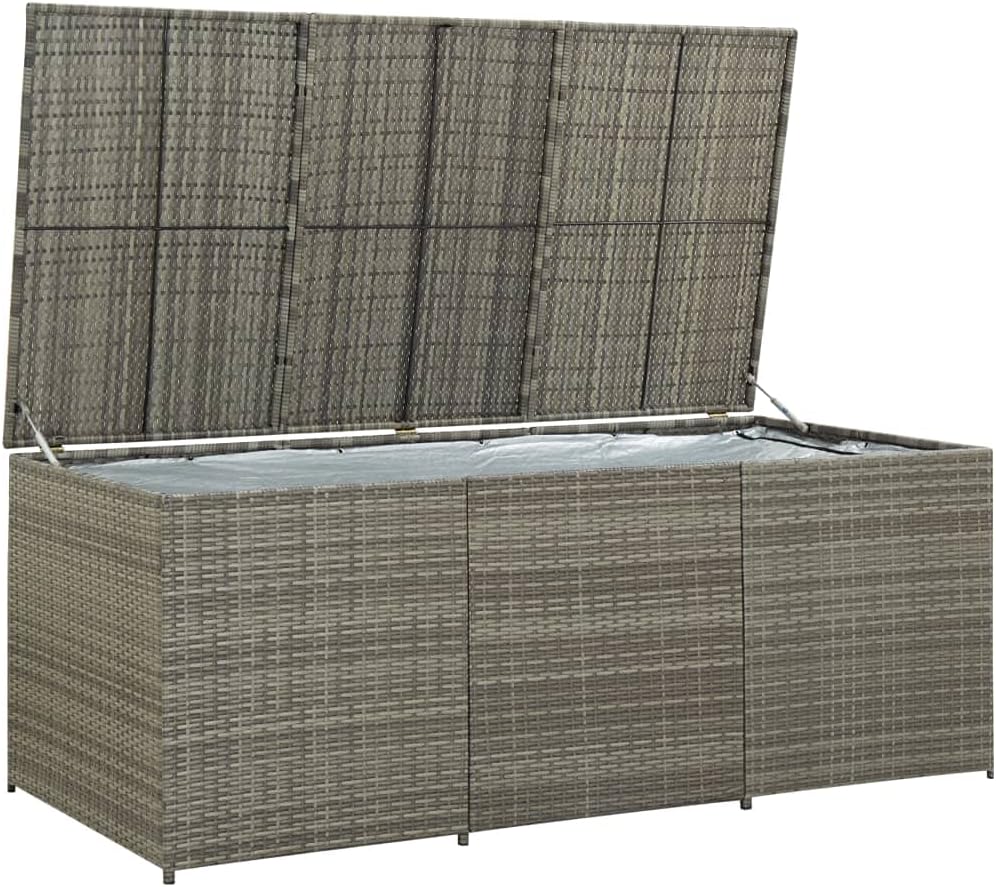 Garden Storage Box Indoor/Outdoor Storage Container and Gardening Tools - Store Items on Patio, Garage, Yard.Poly Rattan 70.9'x35.4'x29.5' Gray