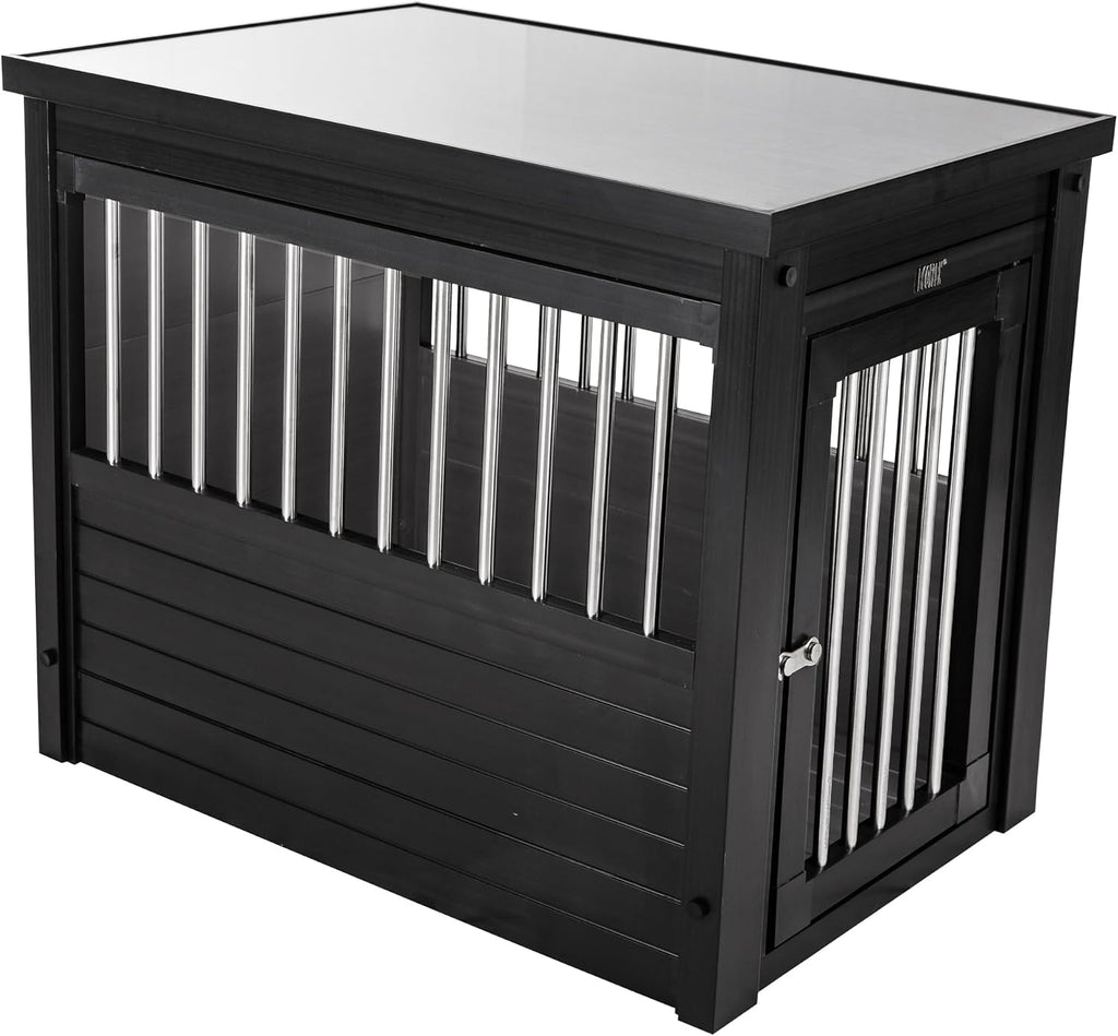 New Age Pet ECOFLEX InnPlace Dog Crate & End Table, Furniture-Style Indoor Kennel for Crate-Trained Dogs, Stainless Steel Spindles, 10-Year Warranty. 4 Colors, 4 Sizes