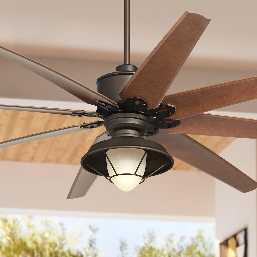 Casa Vieja 72' Predator Indoor Outdoor Ceiling Fan with Light LED Remote Control English Bronze Cherry Blades Hooded Caged Frosted Glass Damp Rated Patio Exterior House Porch Gazebo Garage Barn