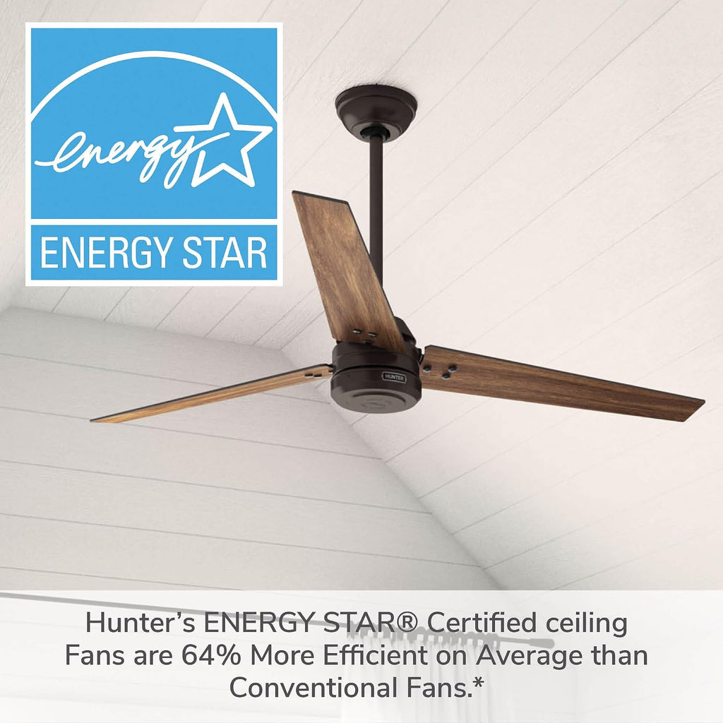 Hunter 60' Cassius ENERGY STAR Outdoor Ceiling Fan, Wall Control, Bronze | 64% more efficient than conventional models, with 4-speed Eco Whisper DC motor for great rooms or covered patios.