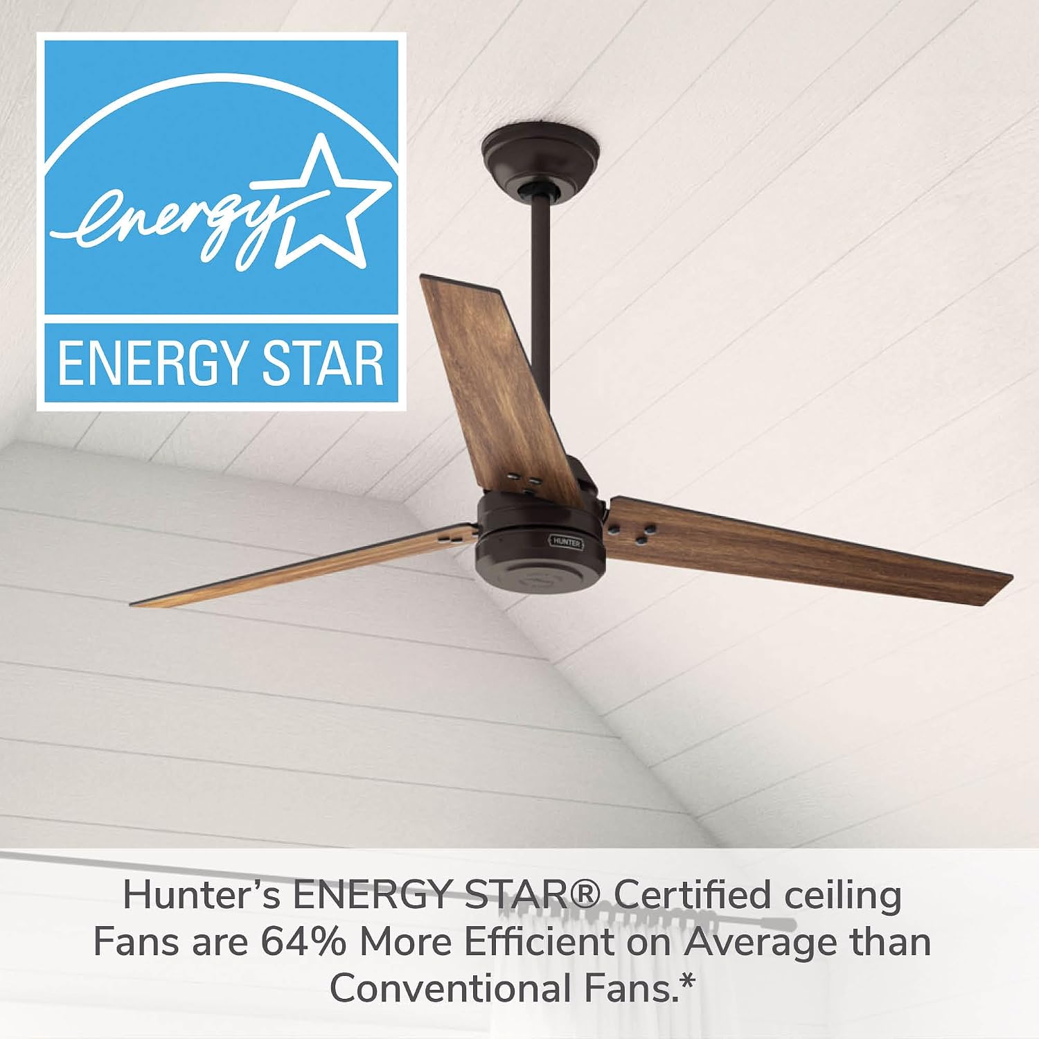 Hunter 60' Cassius ENERGY STAR Outdoor Ceiling Fan, Wall Control, Bronze | 64% more efficient than conventional models, with 4-speed Eco Whisper DC motor for great rooms or covered patios.