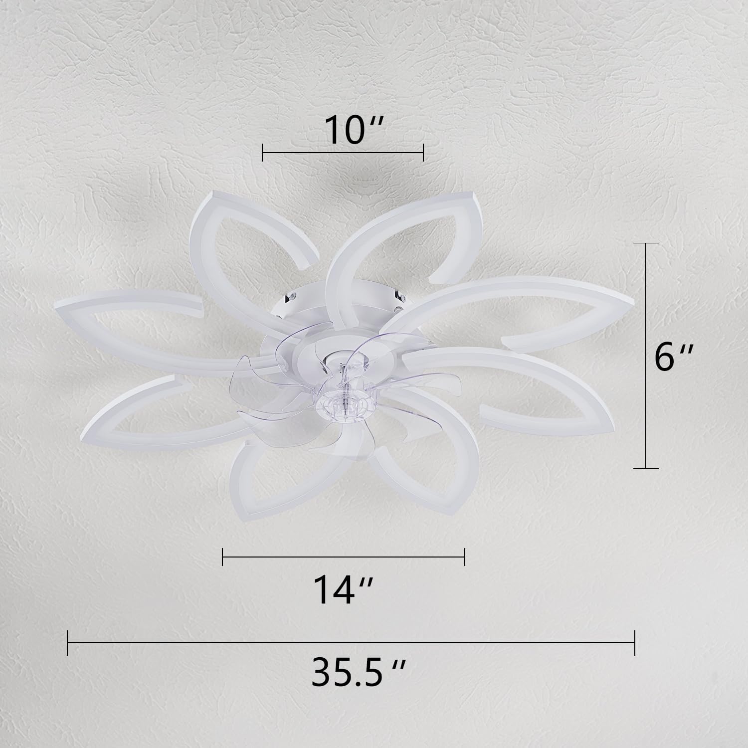 Modern Flower Ceiling Fan with Light and Remote, Low Profile Ceiling Fans with Lights, 36 Inch Black Flush Mount Ceiling Fan with 3 Light Color 6 Speeds, Fandelier Ceiling Fan for Living Room (White)