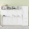 MERITLINE Full Murphy Bed with Wardrobe Closet,2 Drawer,4 Storage Open Shelves,Wood Folding Murphy Wall Bed Cabinet (White,Full)
