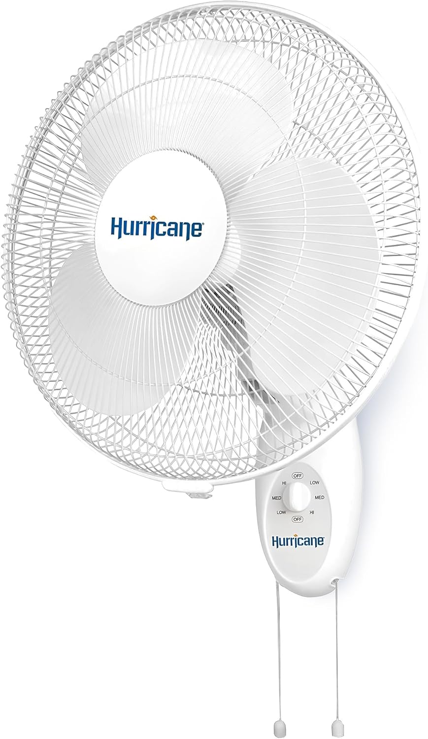 Hurricane 16' Supreme Oscillating Wall Mount Fan w/ 3 Quiet Speeds, White - Corded Electric Air Cooling Unit w/ Easy Pull Cord Controls for Homes, Greenhouses, Garages, Workshops & Gyms