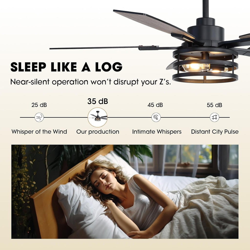 52 Inch Ceiling Fans with Lights and Remote Control, Farmhouse Ceiling Fan with LED Lighting for Bedroom Living Room and Patio, Black Caged Ceiling Fan for Indoor and Outdoor(NO Bulbs)