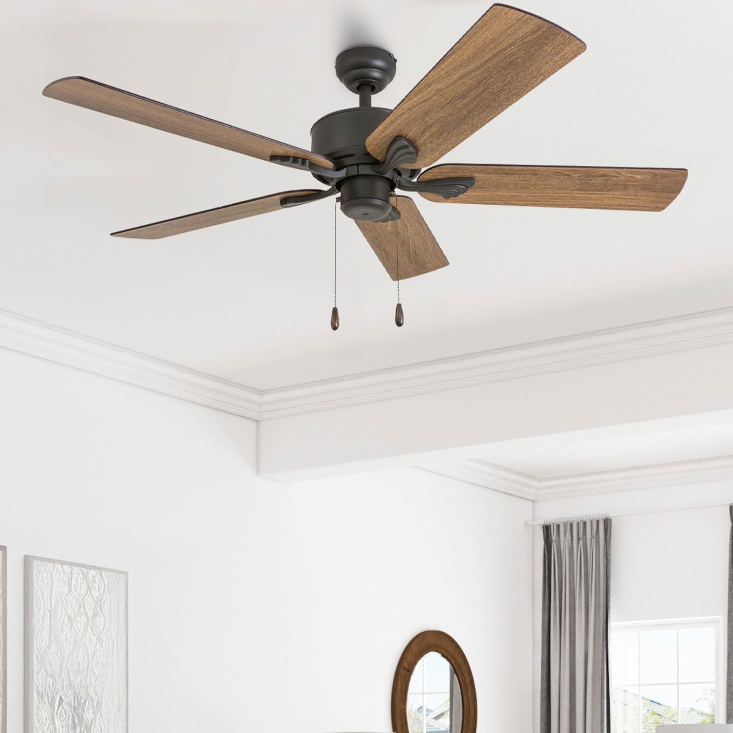 Prominence Home Glencrest, 52 Inch Farmhouse Ceiling Fan with No Light, Remote Control, Three Mounting Options, 5 Dual Finish Blades, Reversible Motor - 50682-01 (Bronze)