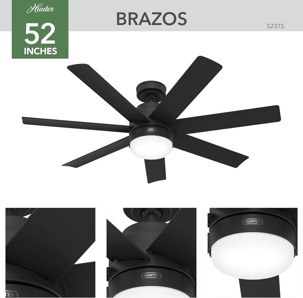 Hunter Brazos Outdoor with LED Light 52 inch Matte Black - Matte Black