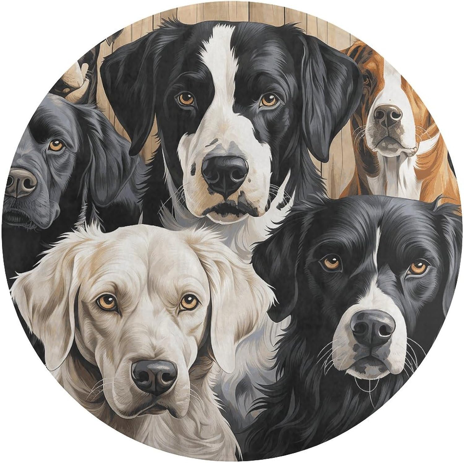 Black and White Dog Coral Velvet Round Floor Mat Non-Slip Bath Rug Floor Covering for Bathroom Vanity Guest Suite & Vacation Home