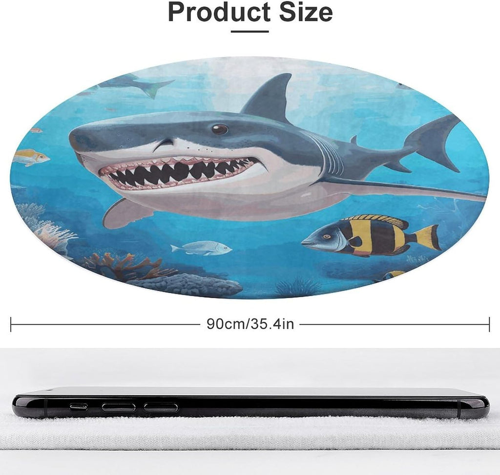 Shark Ocean Theme Coral Velvet Round Floor Mat Non-Slip Bath Rug Floor Covering for Bathroom Vanity Guest Suite & Vacation Home