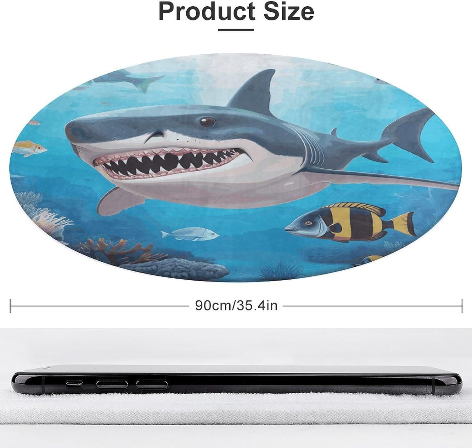 Shark Ocean Theme Coral Velvet Round Floor Mat Non-Slip Bath Rug Floor Covering for Bathroom Vanity Guest Suite & Vacation Home