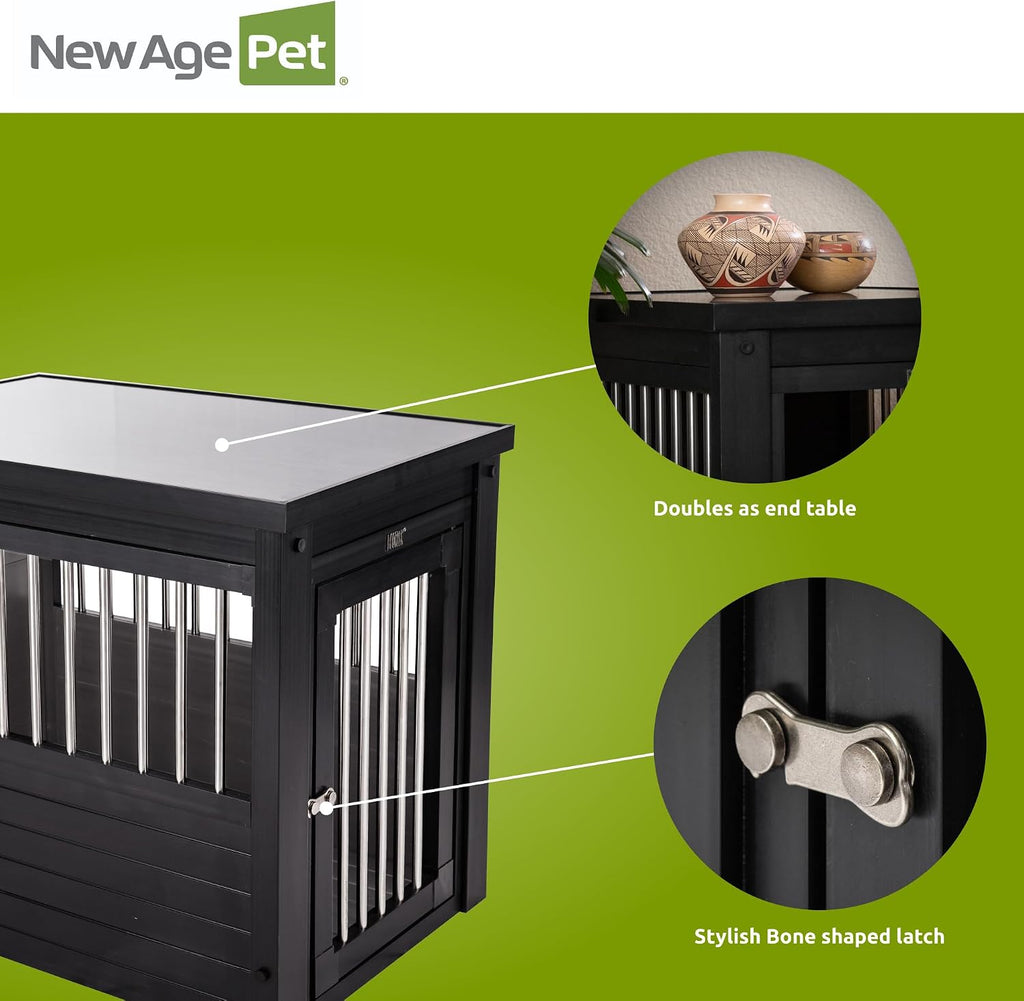 New Age Pet ECOFLEX InnPlace Dog Crate & End Table, Furniture-Style Indoor Kennel for Crate-Trained Dogs, Stainless Steel Spindles, 10-Year Warranty. 4 Colors, 4 Sizes