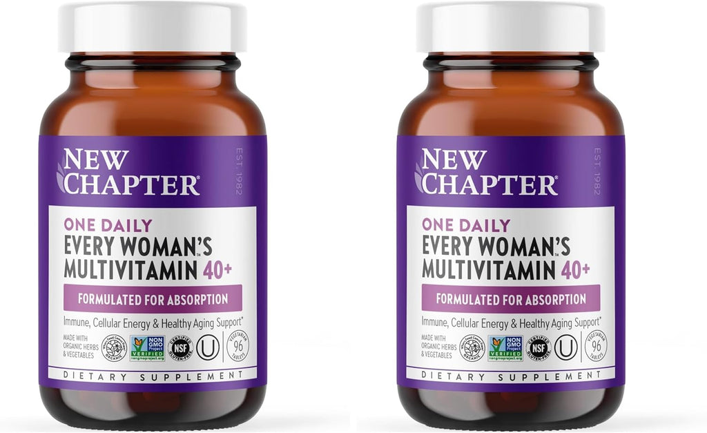 New Chapter Women's Multivitamin 40+, Extra B6 & B12, Biotin for Hair Growth, D3, VIT C, Zinc for Immune & Stress Support, Gentle on an Empty Stomach, Non-GMO, Gluten-Free, 96 Tablets, (Pack of 2)