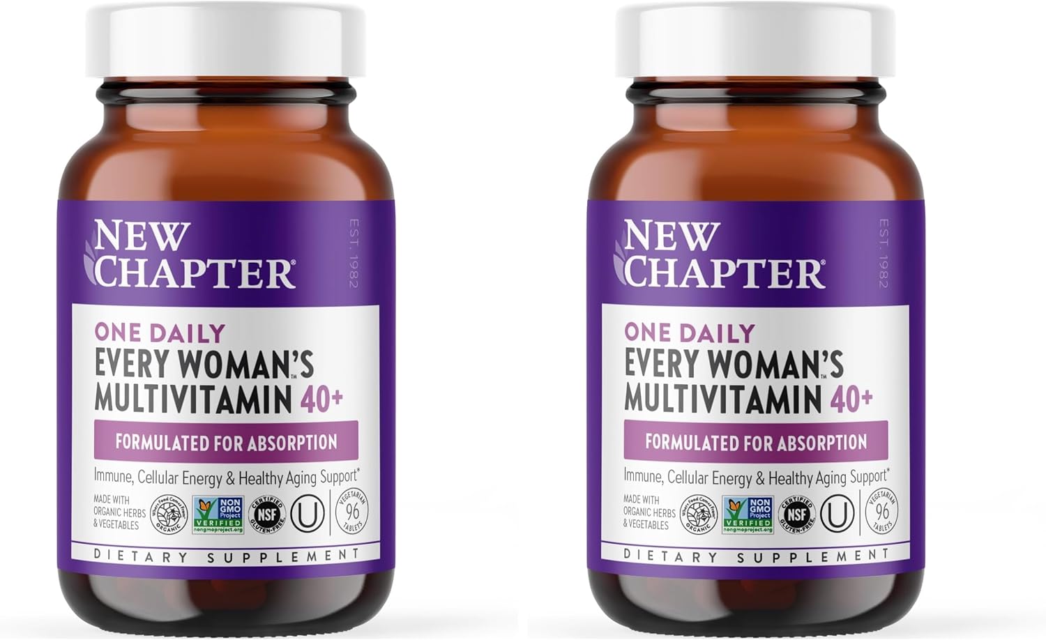 New Chapter Women's Multivitamin 40+, Extra B6 & B12, Biotin for Hair Growth, D3, VIT C, Zinc for Immune & Stress Support, Gentle on an Empty Stomach, Non-GMO, Gluten-Free, 96 Tablets, (Pack of 2)
