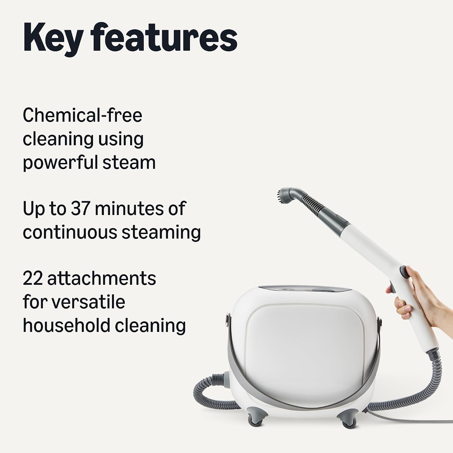 Amazon Basics Multipurpose Steam Cleaner for Home with 22 Accessories, Chemical-Free Cleaning, Powerful Steam, 51oz Tank, 1500W, White