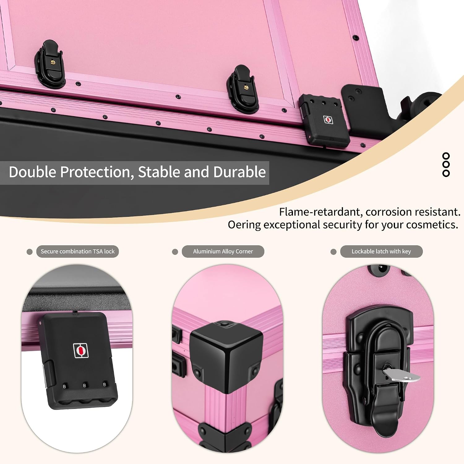Portable Manicure Table 3 Drawers, Rolling Lockable Makeup Train Case with Blueteeth Speaker and Nail Polish Organizer, Foldable Nail Desk with Mirror & TSA Lock for Nail Tech and Salon Use