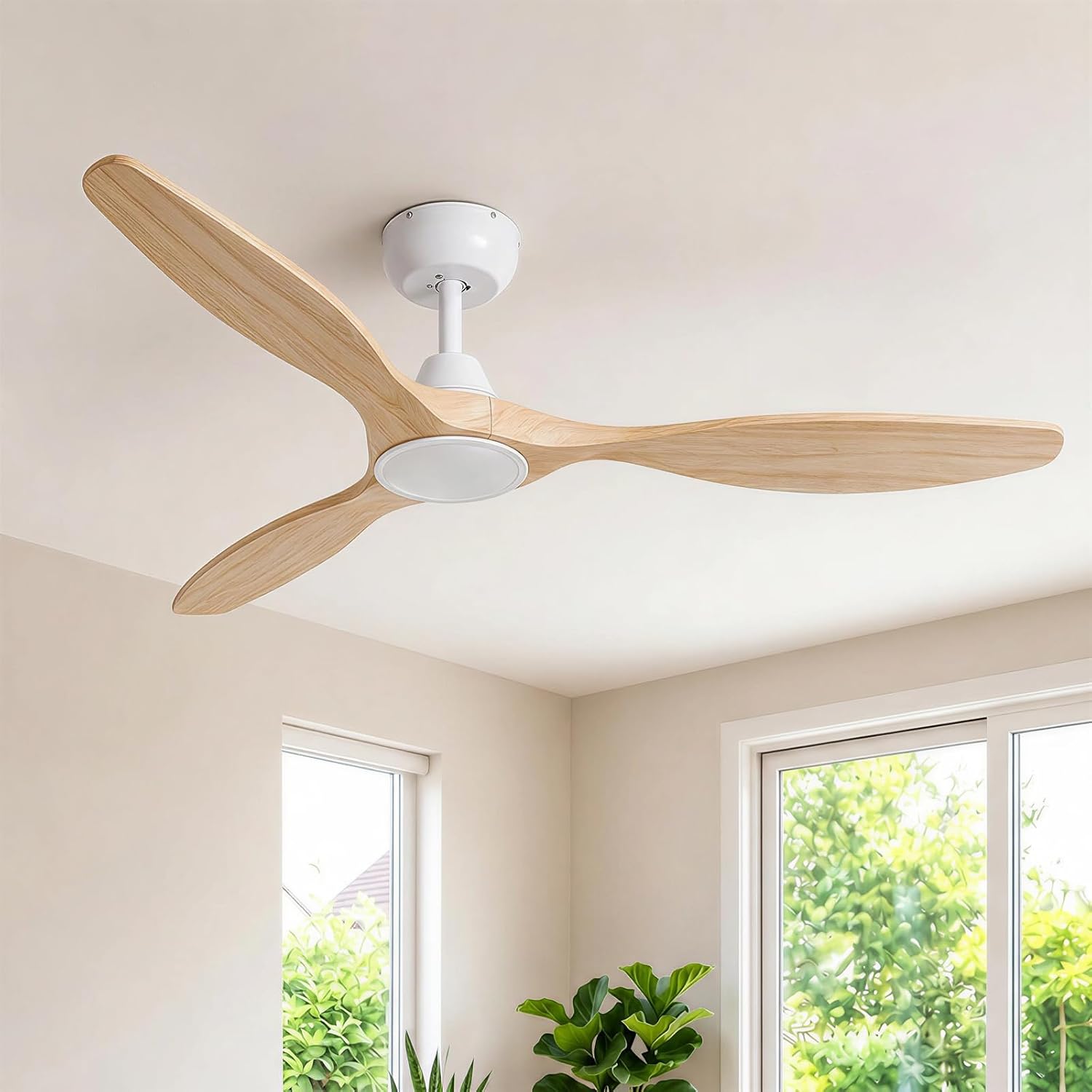 Skylike 52' Wood Outdoor Ceiling Fan with Lights, Propeller Farmhouse Ceiling Fan and Remote Control, 3 Blade Light Wood Ceiling Fan for Patio,Porch, Gazebo, Bedroom