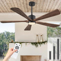 52 Inch Ceiling Fan with Lights, 5 Blade Ceiling Fan with Remote Control, 5 Reversible Solid Wood Blades, 6-Speed Outdoor Fan for Patios Porch Living Room,Dark Brown