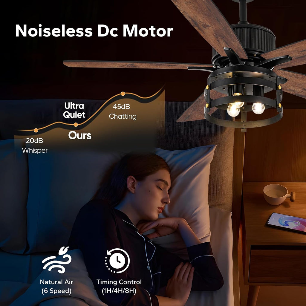 Farmhouse 52 inch Ceiling Fans with Lights and Remote, 2 Sets of Fan Blades, 4 Colors, Outdoor Ceiling Fan for Patio with Light, Wood Ceiling Fans with Timer Reversible DC Motor for Porch