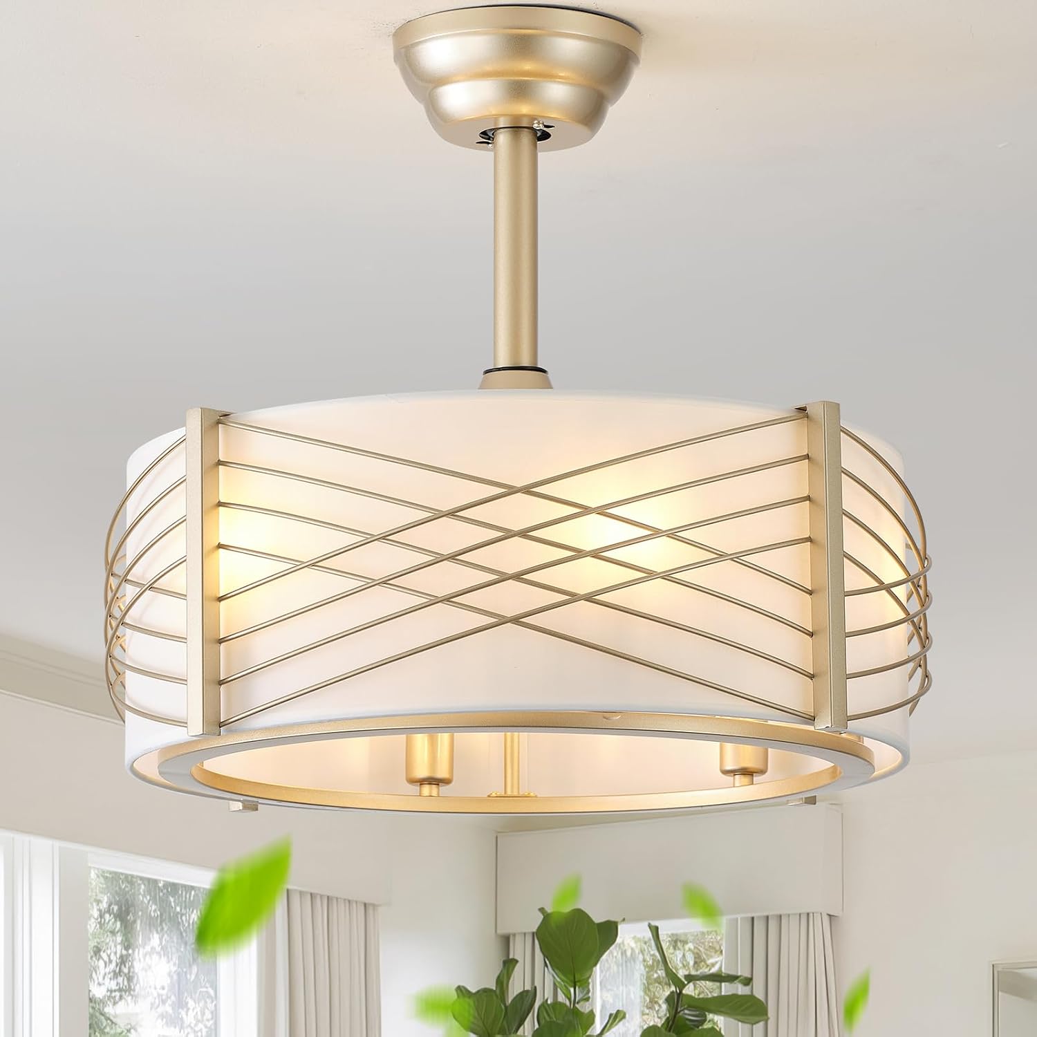 20' Fandelier Ceiling Fans with Lights, Gold Caged Boho Ceiling Fan with Light Remote Control, Mid-Century Modern with 6 Speeds for Bedroom, Nursery, Living Room