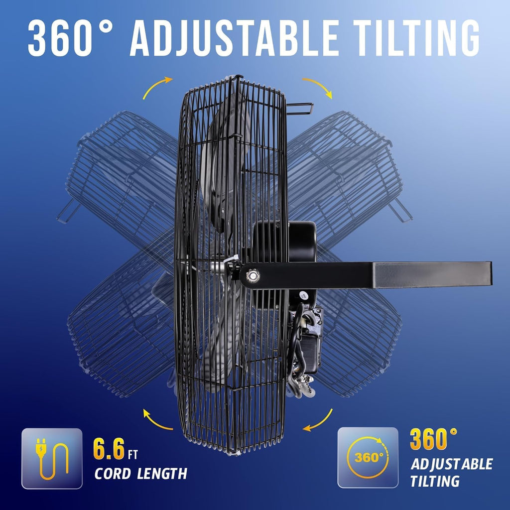 Tornado 2 Pack 20 Inch Outdoor Rated IPX4 Water-Resistant High Velocity Fan Industrial Workstation Wall Mount Fan For Commercial, Industrial, Greenhouse Use 3 Speed 4750 CFM UL Safety Listed