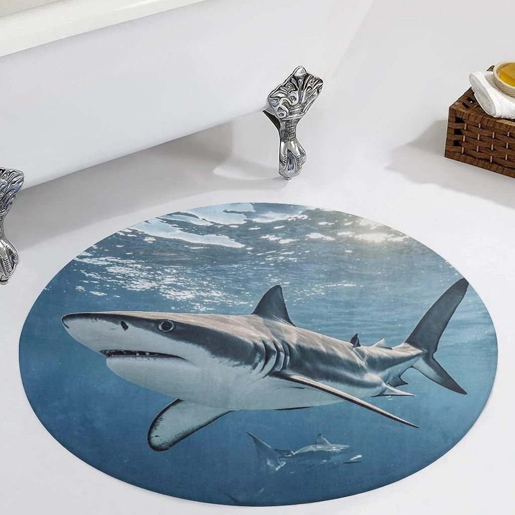 Ocean Sea Animal Shark Coral Velvet Round Floor Mat Non-Slip Bath Rug Floor Covering for Bathroom Vanity Guest Suite & Vacation Home