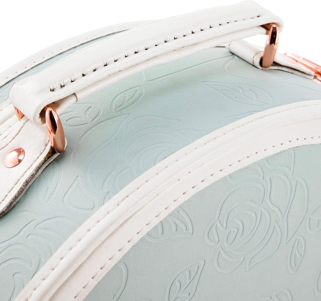 COTRUNKAGE Small Floral Round Hat Box Vintage Luggage Cosmetic Case, D.12/Embossed Blue