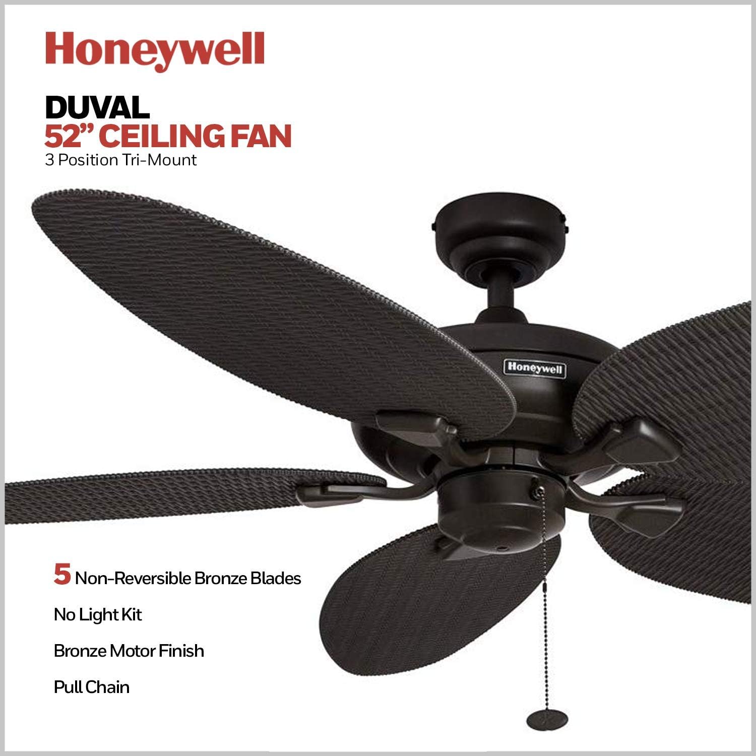 Honeywell Duval 52' Tropical Indoor Outdoor Ceiling Fan, 5 Blades, Bronze