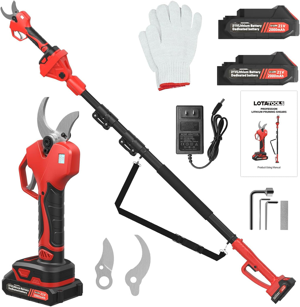 Electric Pruning Shears with Telescopic Rod, 50mm 1.96' Cutting Diameter Cordless Pruner with 2 Rechargeable Batteries, Tree Branch Cutter with SK7 Blade for Gardening Pruning