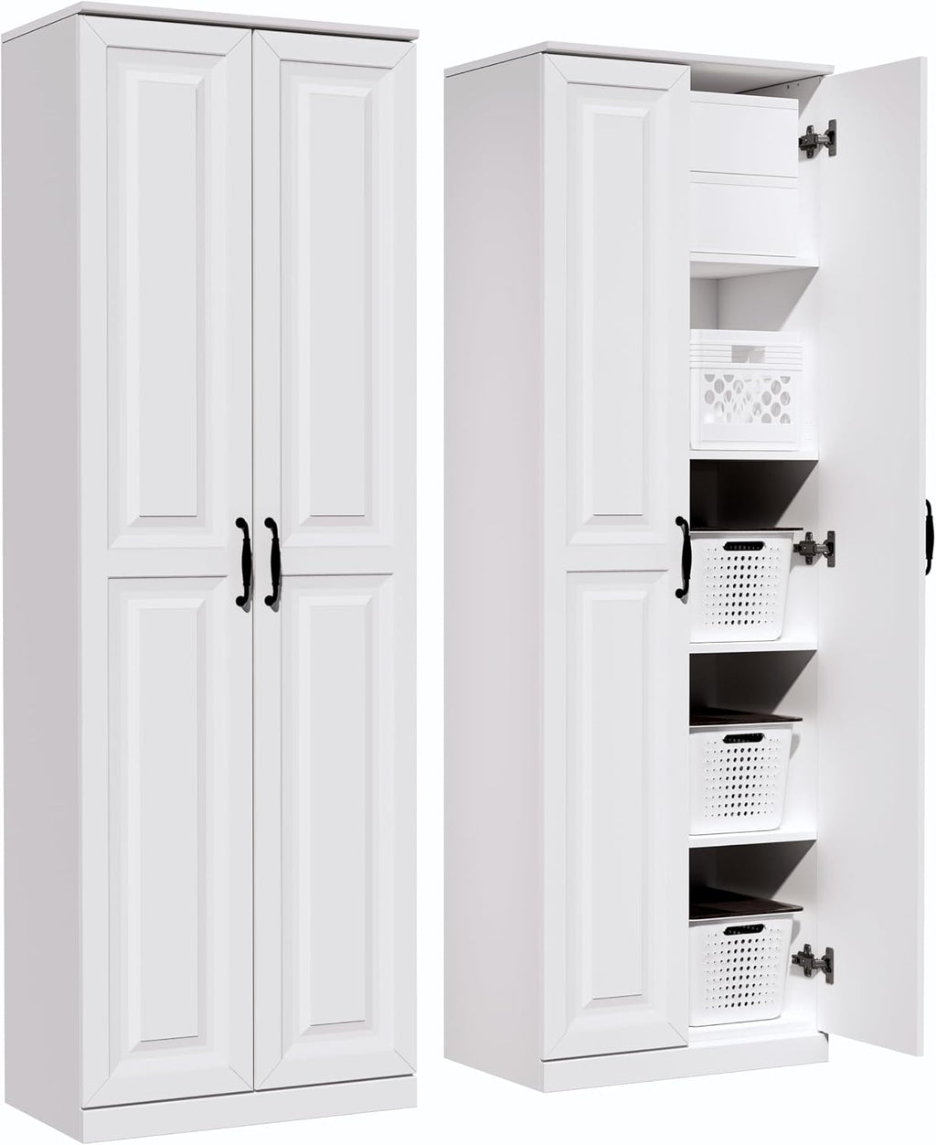 Storage Cabinet/Pantry cabinets, Soft White Finish, 71' Tall Wood Cupboard with 2 Door and 3 Adjustable Shelves for Kitchen, Dining Room, Living Room, Bathroom (Style 1) | Wood Cupboard