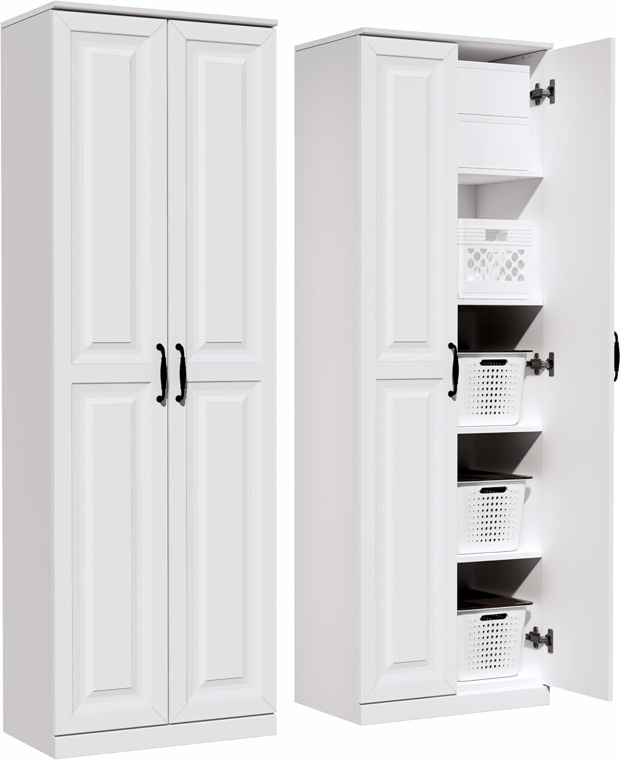 Storage Cabinet/Pantry cabinets, Soft White Finish, 71' Tall Wood Cupboard with 2 Door and 3 Adjustable Shelves for Kitchen, Dining Room, Living Room, Bathroom (Style 1) | Wood Cupboard