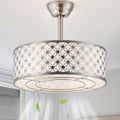 Silver Fandelier Ceiling Fan with Light, 20' Caged Silver Chandelier Ceiling Fans with Lights Remote Control, Fabric Mid-Century Modern with 6 Speeds for Bedroom, Nursery, Living Room.
