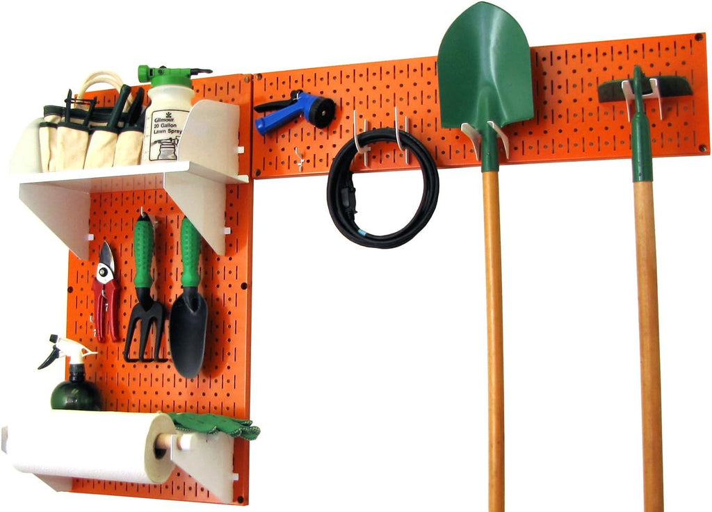Wall Control Pegboard Garden Supplies Storage and Organization Garden Tool Organizer Kit with Orange Pegboard and White Accessories