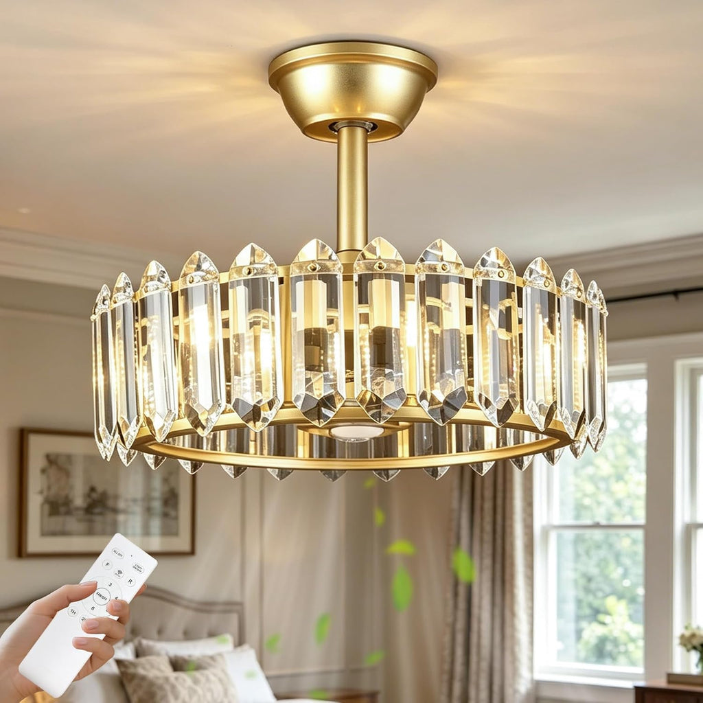 Depuley Bedroom Ceiling Fan with Lights: 18' Gold Chandelier Small Fan with Remote Control - Modern Crystal Fandelier for Girl's Bedroom Living Room Nursery (G9 Bulbs Not Included)
