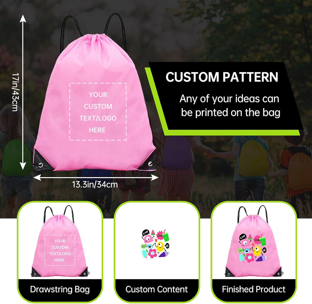 JEOHLORY pack of 100 Custom Bags With Your Logo,customized backpack,promotional items,Drawstring Backpacks,Great for Everyday Use (Custom Pink)