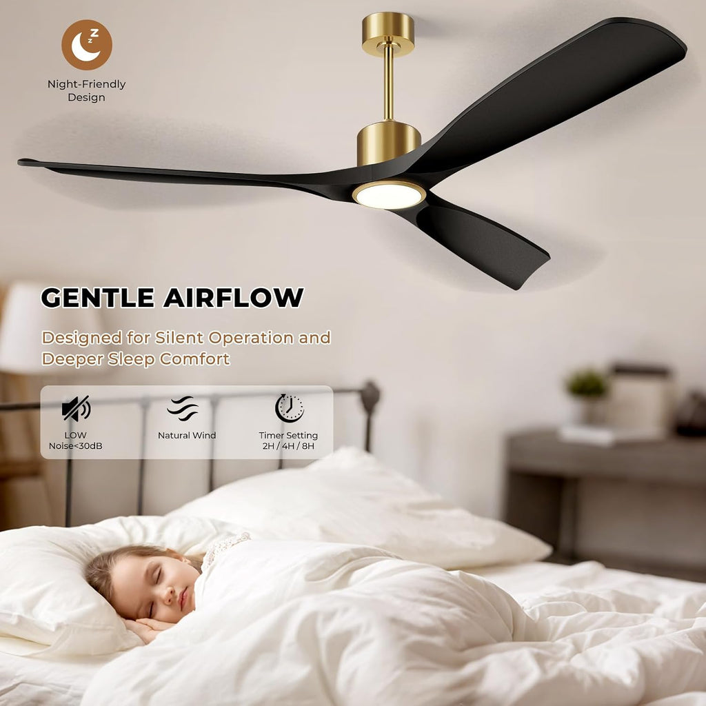 Ceiling Fans with Lights, Ceiling Fans with Lights and Remote Control, 60 inch Ceiling Fan with Light, Outdoor Ceiling Fans for Patios 3 Blade Bedroom Living Room-Matte Black and Gold
