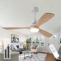 52 Inch Natural Wood Ceiling fans with Lights and Remote,3 Blades Wooden Modern Ceiling Fans,Dimmable Light,Noiseless Reversible DC Motor for Patio,Living Room,Outdoor,Indoor,Farmhouse