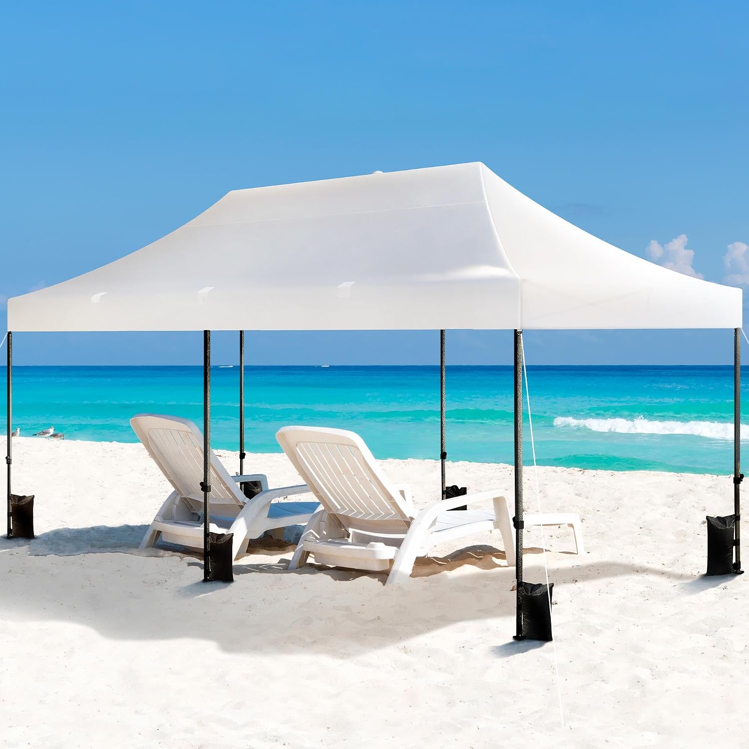 Yaheetech Heavy Duty Pop Up Canopy Tent, 10x20 Commercial Instant Shelter Tent for Wedding, Parties, Adjustable Outdoor Canopy with Wheeled Carry Bag, 6 Sandbags & 10 Stakes, White