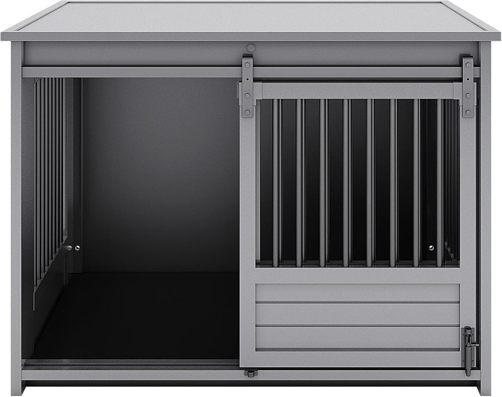 New Age Pet ECOFLEX Barn Door Dog Crate & End Table, Indoor Furniture Style Kennel for Medium & Large Dogs, Durable, Non Toxic Composite, Espresso Black, Large