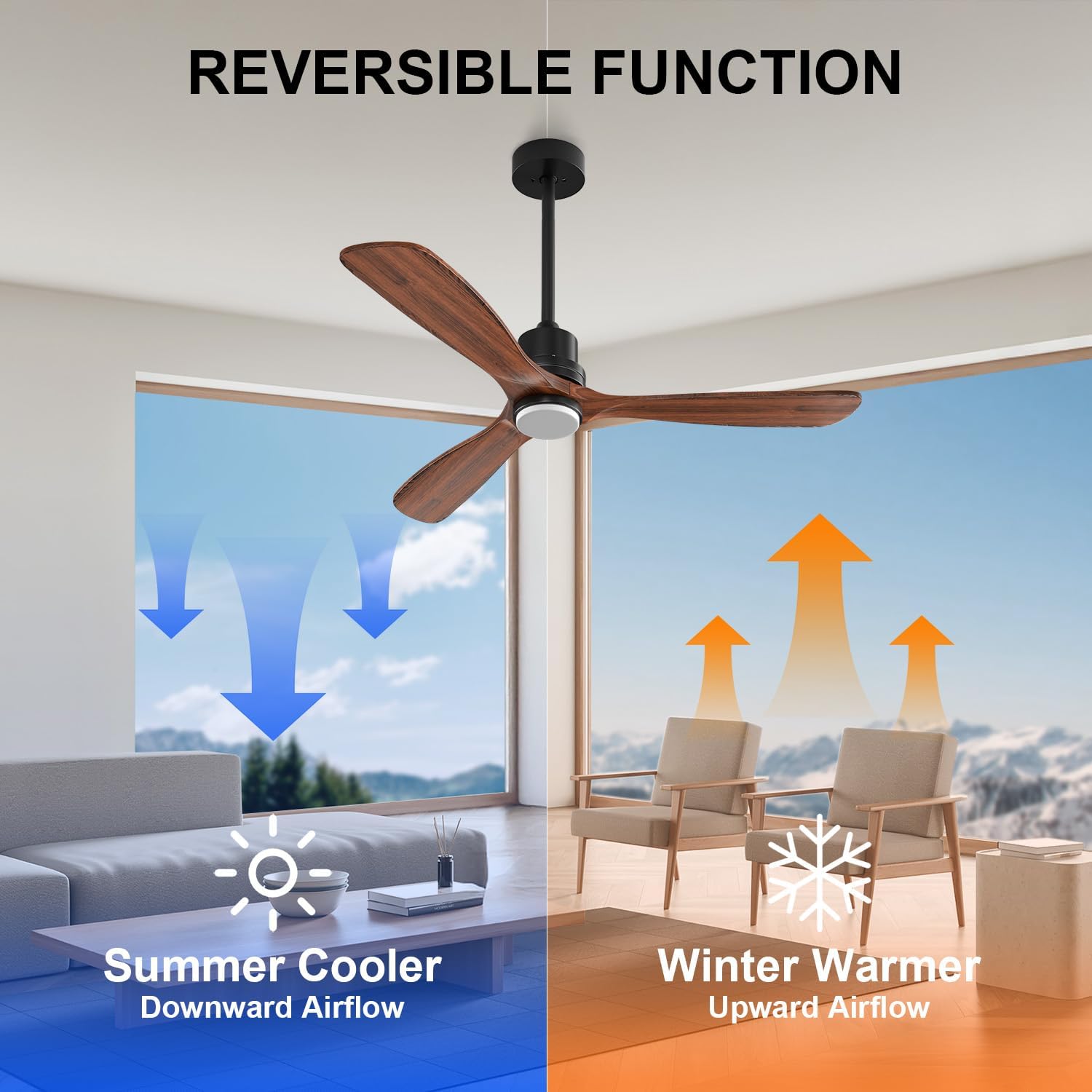 Obabala Ceiling Fans with Lights 52IN Outdoor Ceiling Fan with Remote Control Wood Modern Ceiling Fans with Light for Patios Noiseless Reversible DC Motor
