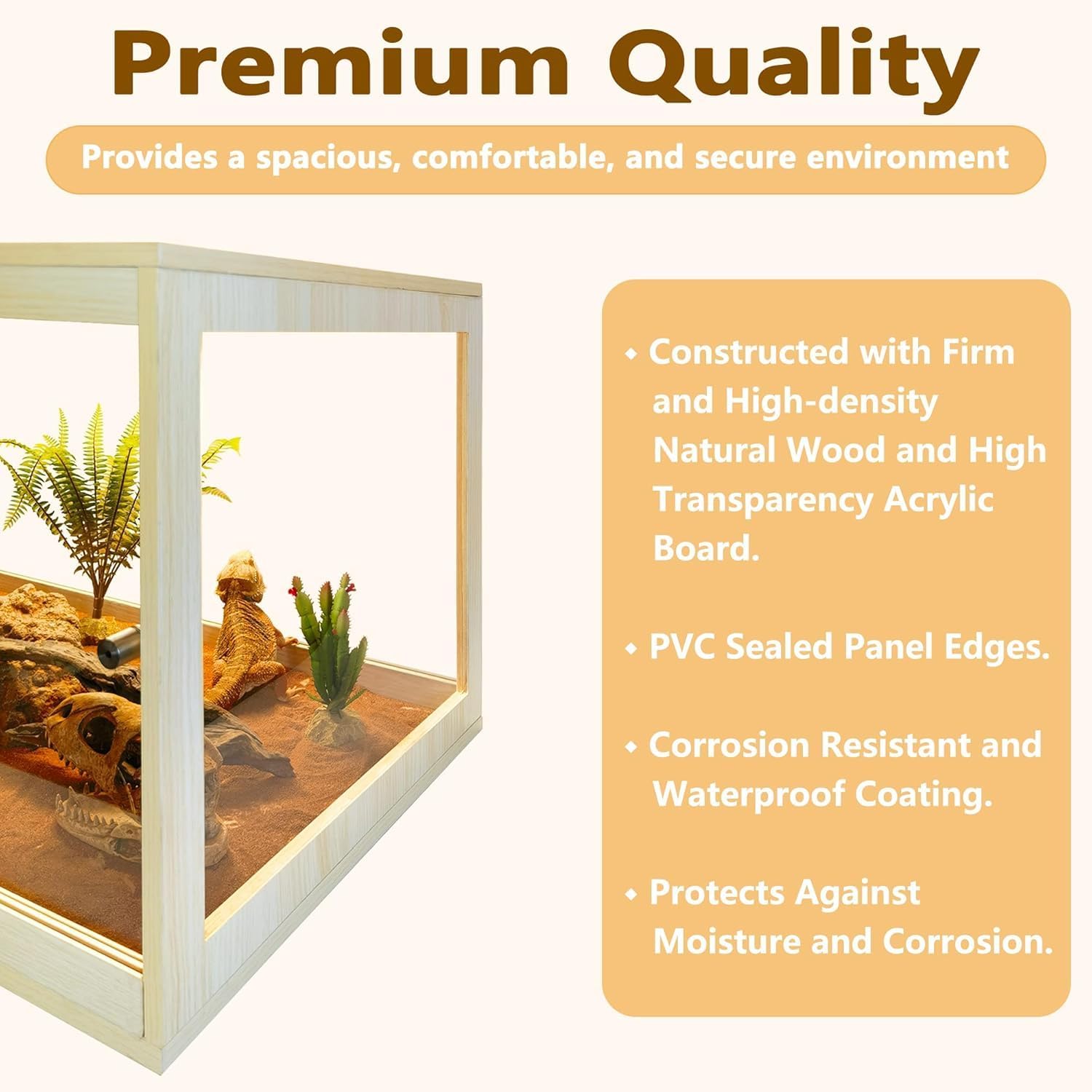 PROLEE Bearded Dragon Tank, Reptile Tank with Meatl Mesh Roof and Front Sliding Door, Lizard Tank,Spacious Reptile Enclosure for Snakes,Lguanas, Chameleons (Oak, 30 Gallons)