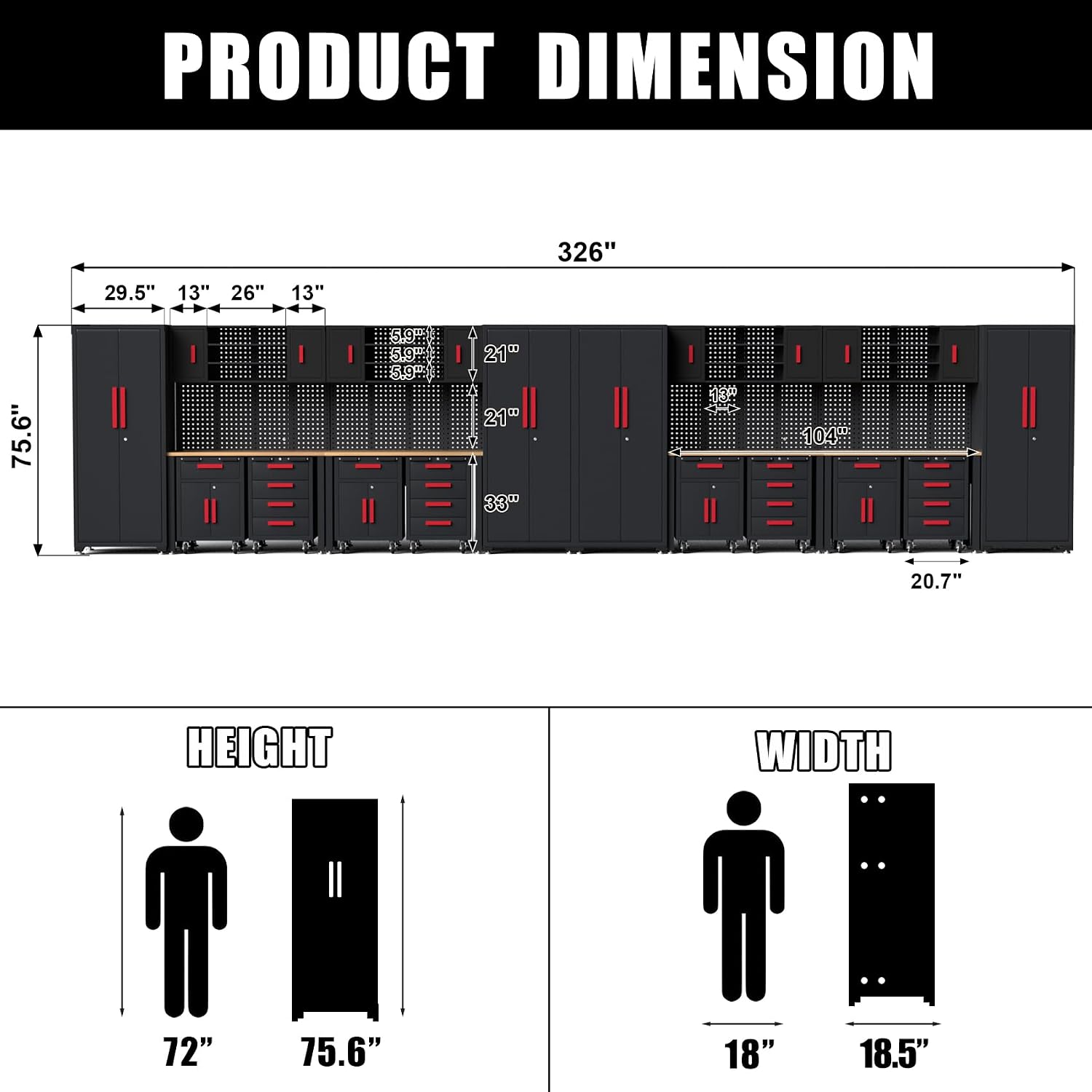 24Pcs Garage Cabinet Storage System, Heavy Duty Workshop Set Includes Workbench, Pegboard & Lockable Drawers Metal Tool Organization System for Garage Workshop