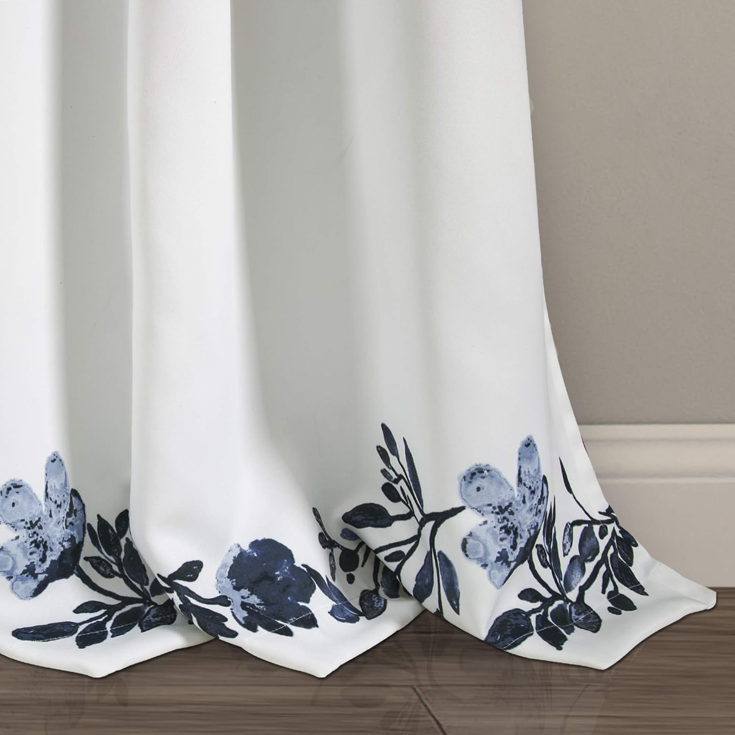 Lush Decor Tanisha Curtains - Light Filtering Window Panel Set, Pair - Floral Vine Print, Beautiful, Modern, Elegant Home Decor - 52' W x 84' L, Navy & White (Pack of 4)