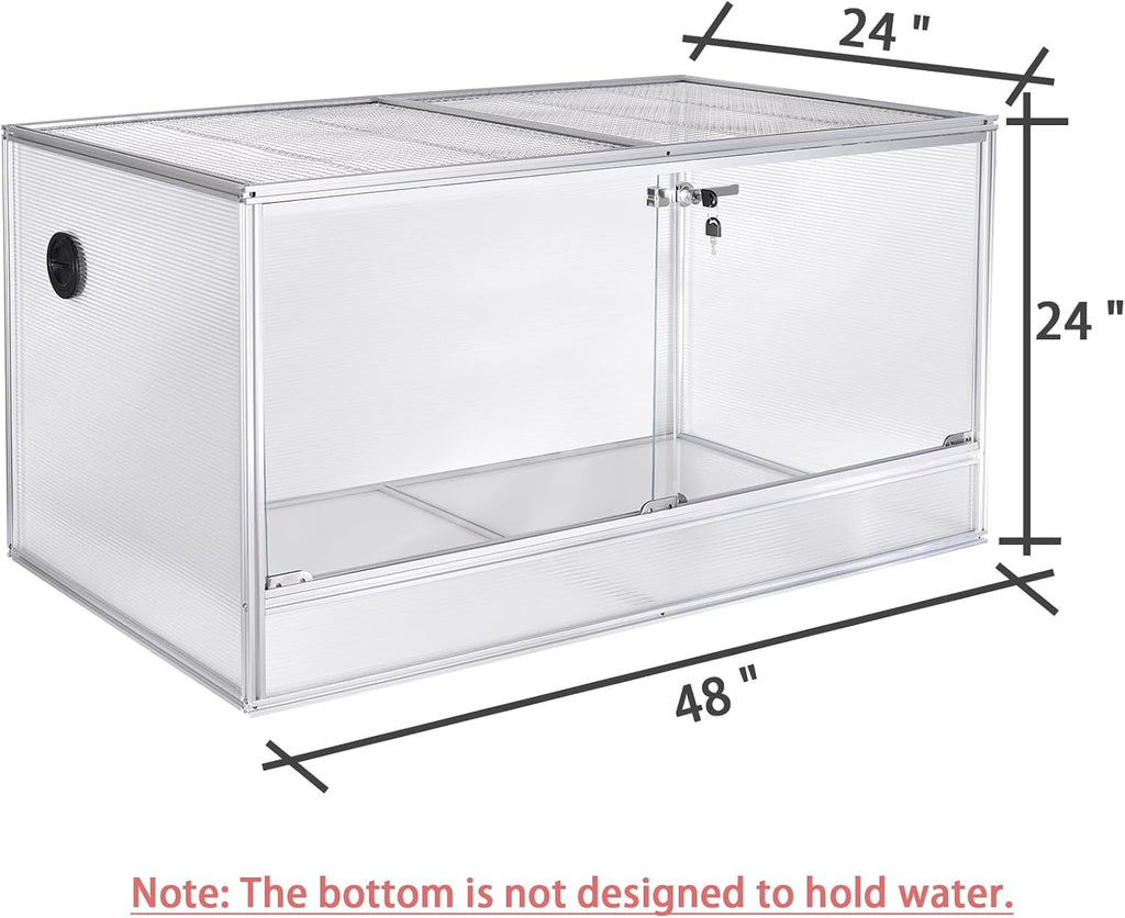 120 Gallon Bearded Dragon Tank, 48 x 24 x 24 Reptile Enclosure with Lockable Sliding Glass Doors and Top Screen Ventilation for Easy Maintenance