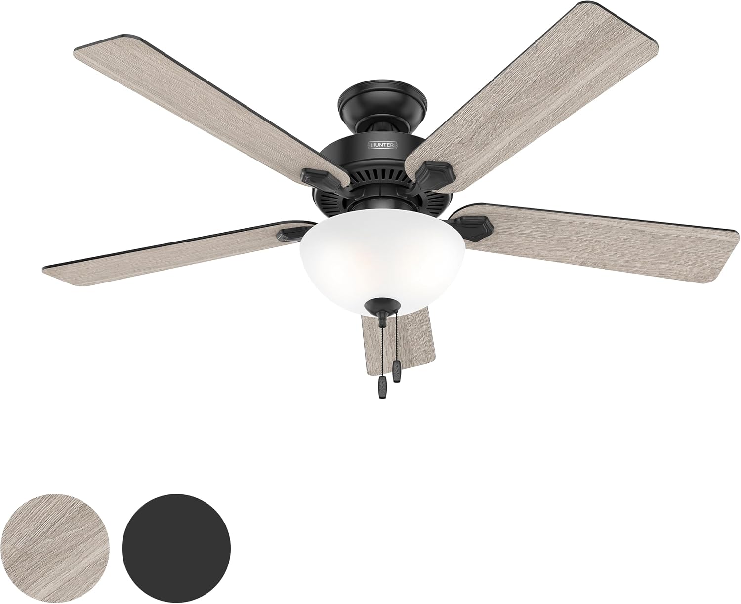 Hunter Fan 52 Inch Casual Matte Black Finish Indoor Ceiling Fan with LED Light Kit and Pull Chain (Renewed)