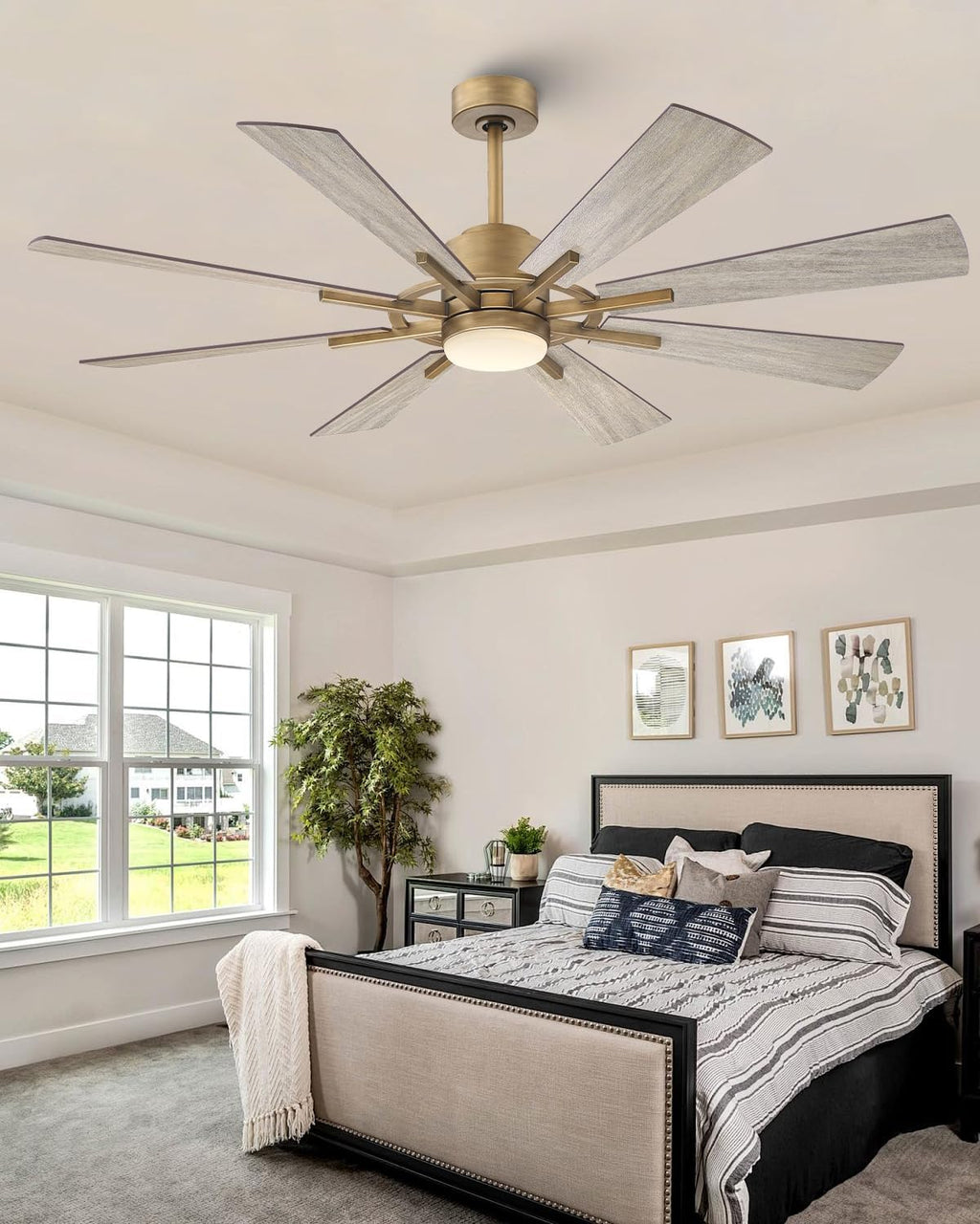 Parrot Uncle 60 inch Ceiling Fan with Lights, Farmhouse Gold Ceiling Fan and Remote for Living Room Bedroom, 2 Color Blades, 6 Speeds, ETL
