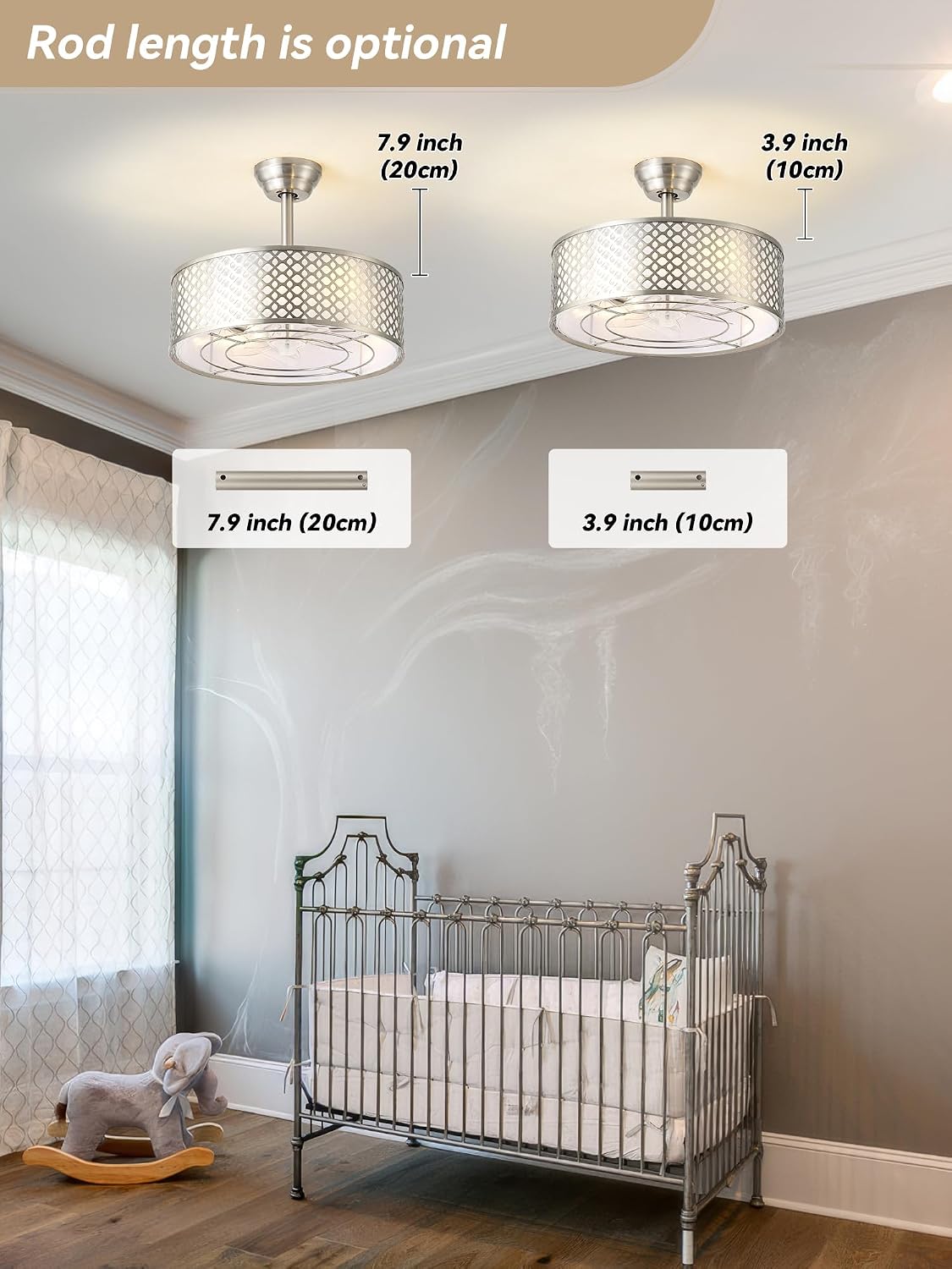 Silver Fandelier Ceiling Fan with Light, 20' Caged Boho Ceiling Fans with Lights and Remote, Mid Century with 6 Speeds for Bedroom, Living Room, Nursery