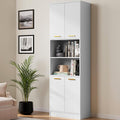Cozy Castle Kitchen Pantry Cabinet, 75' Tall Wood Storage Cabinet with Doors and Shelves, 4 Doors Open Countertop Utility Hutch Cupboard for Dining Room Living Room Bathroom Furniture, White